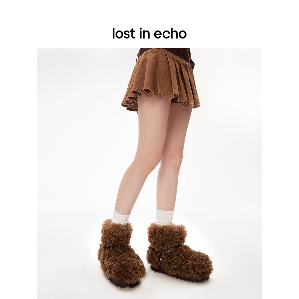 Lost In Echo Furry Thick-Soled Snow Boots Brown - Streetcn