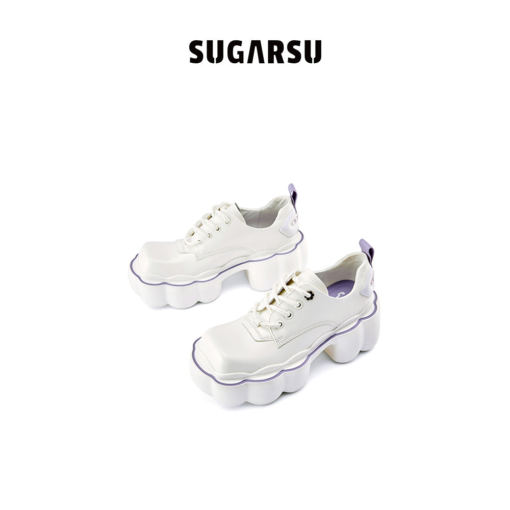 SugarSu Cloud Thick-Soled Lace-Up Loafer White - Streetcn