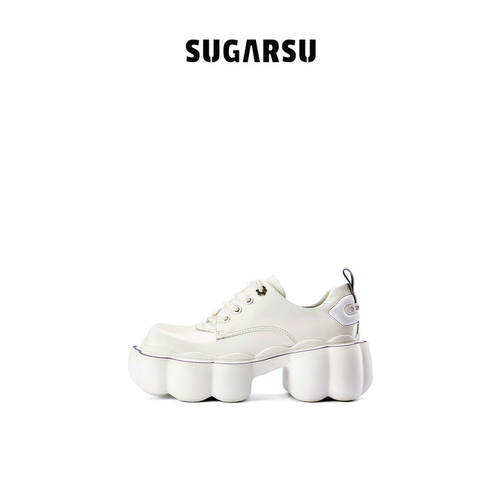 SugarSu Cloud Thick-Soled Lace-Up Loafer White - Streetcn