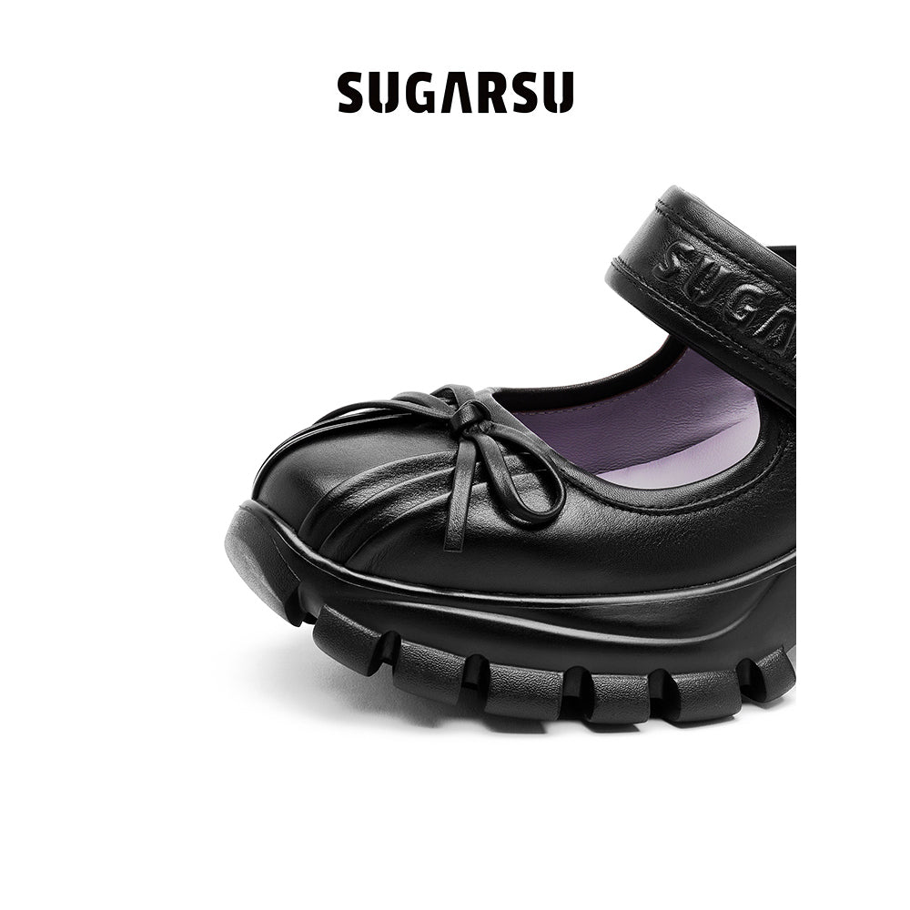SugarSu Butterfly Leather Ballet Mary Jane Black - Streetcn