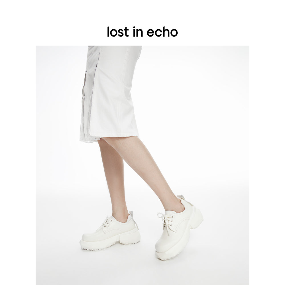 Lost In Echo Round Toe Thick Sole Derby White - Streetcn