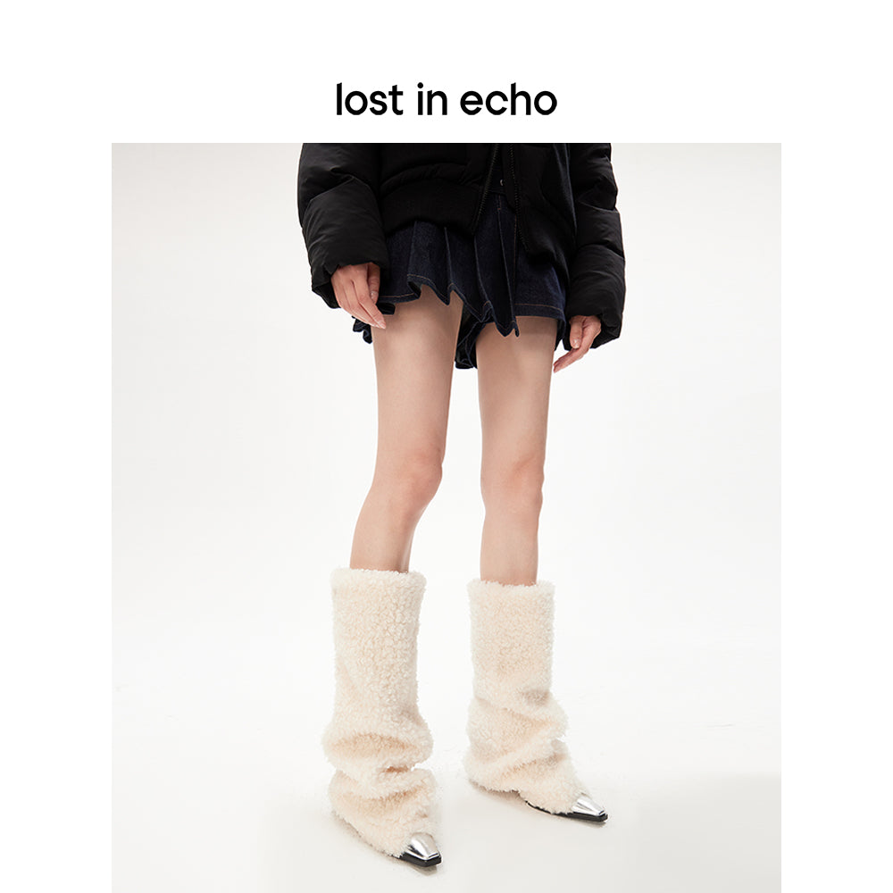 Lost In Echo Pointed Toe Chunky Heeled Snow Boots White - Streetcn
