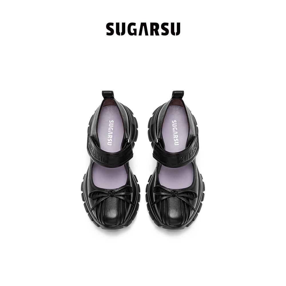 SugarSu Butterfly Leather Ballet Mary Jane Black - Streetcn