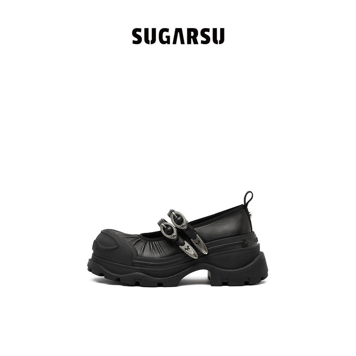 SugarSu Butterfly Sole Double Buckle Mary Jane Black - Streetcn
