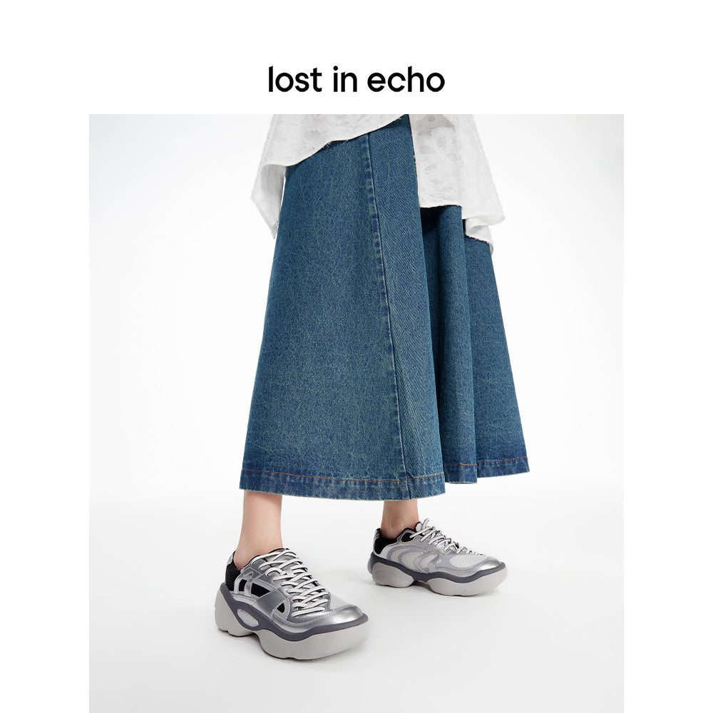 Lost In Echo Twist Upper Thick Sole Casual Retro Sneaker Sliver - Streetcn