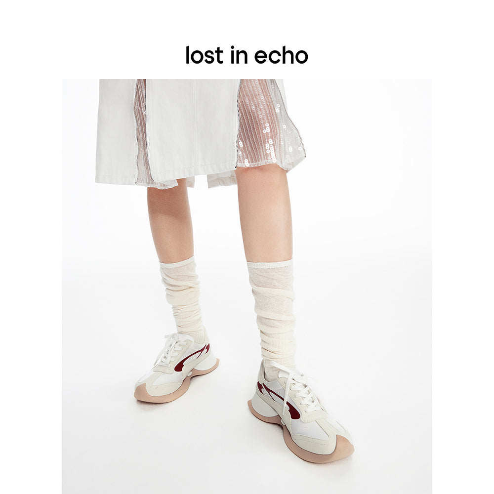 Lost In Echo Upturned Toe Retro Sneaker Beige - Streetcn