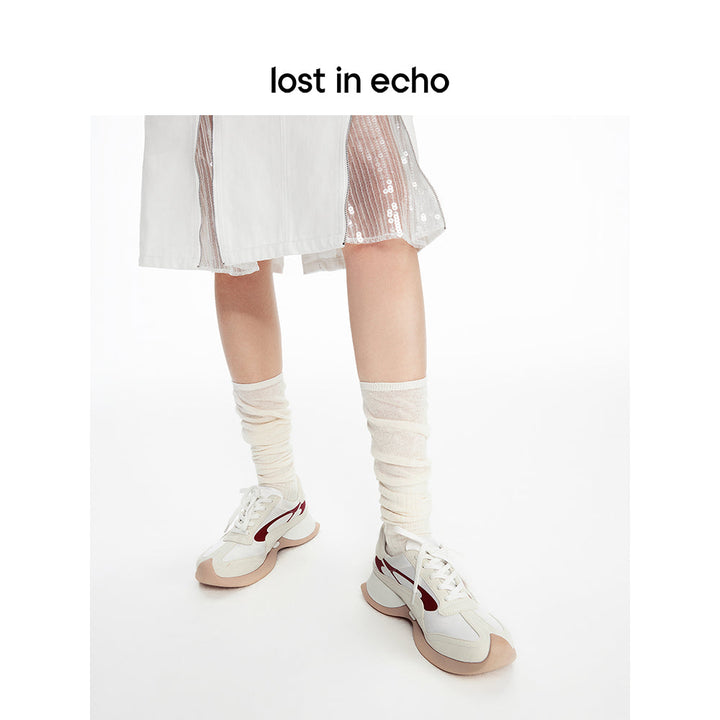 Lost In Echo Upturned Toe Retro Sneaker Beige - Streetcn