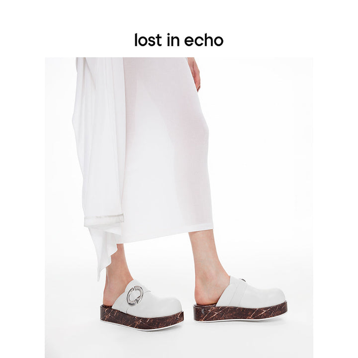 Lost In Echo Round Toe Thick Sole Mule Slipper White - Streetcn