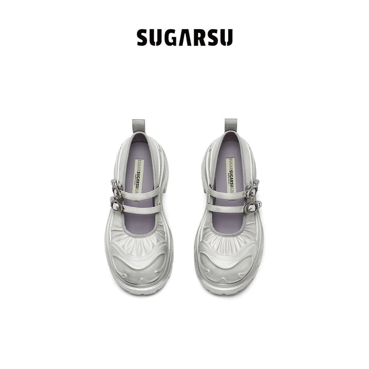 SugarSu Butterfly Sole Double Buckle Mary Jane Sliver - Streetcn