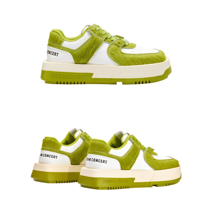 Choco Concert Mis-Matched Horsehair Square Toe Sneaker Lime Green - Mores Studio