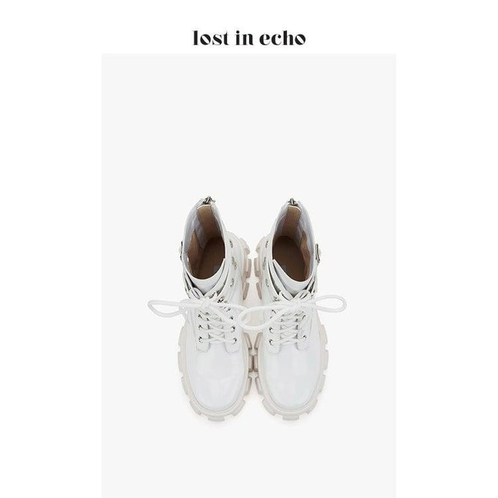 Lost In Echo Belt Platform Boots White - Mores Studio