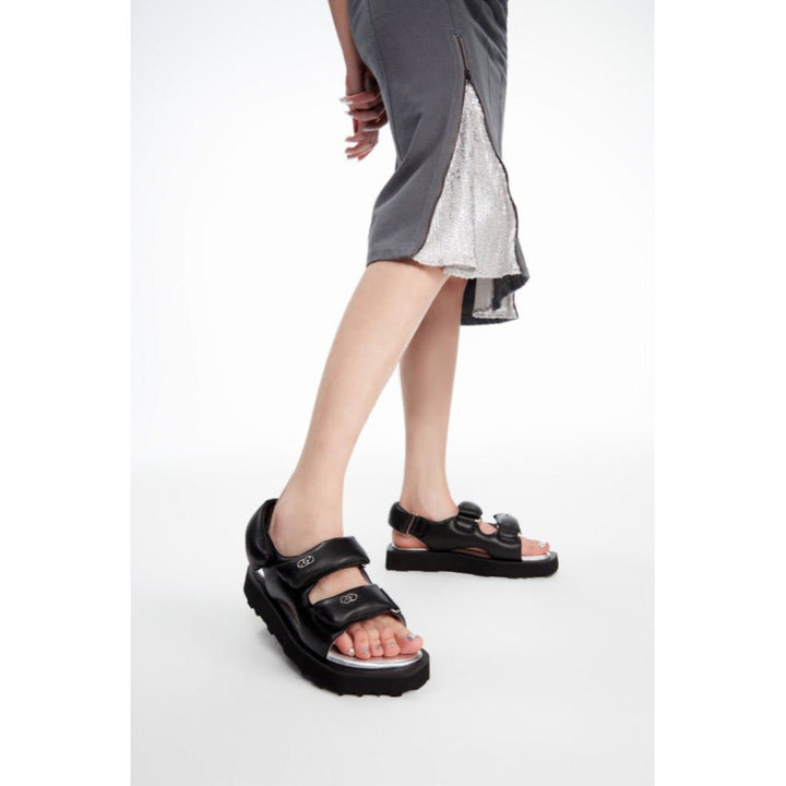 Lost In Echo Faceted Padded Double-Strap Sandal Black