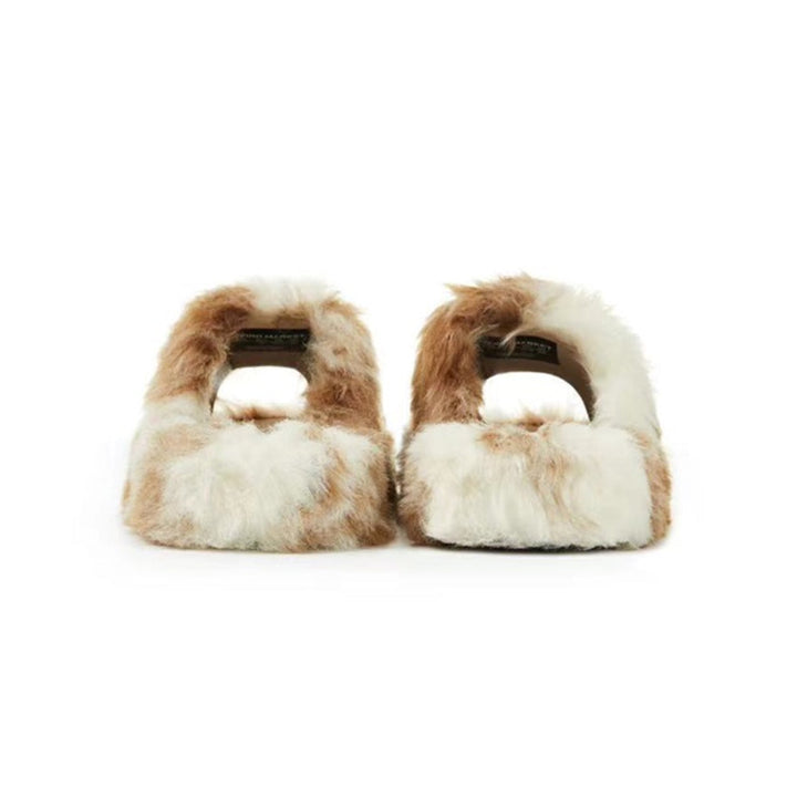 Weird Market Metal Logo Furry Slipper Brown