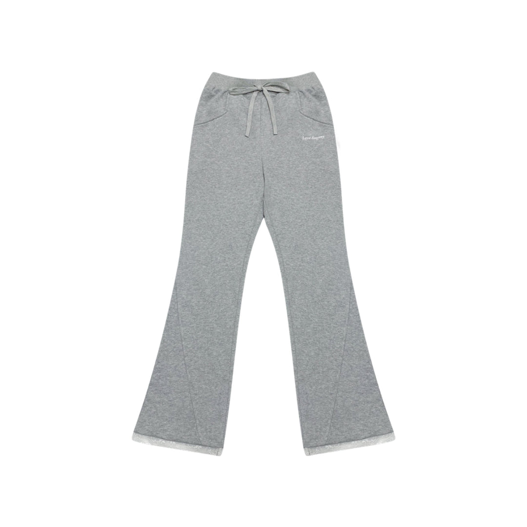 AsGony Embroidery Logo Flare Sweat Pants Grey