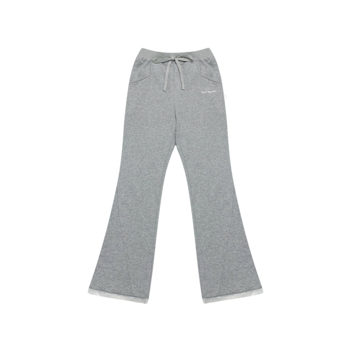 AsGony Embroidery Logo Flare Sweat Pants Grey