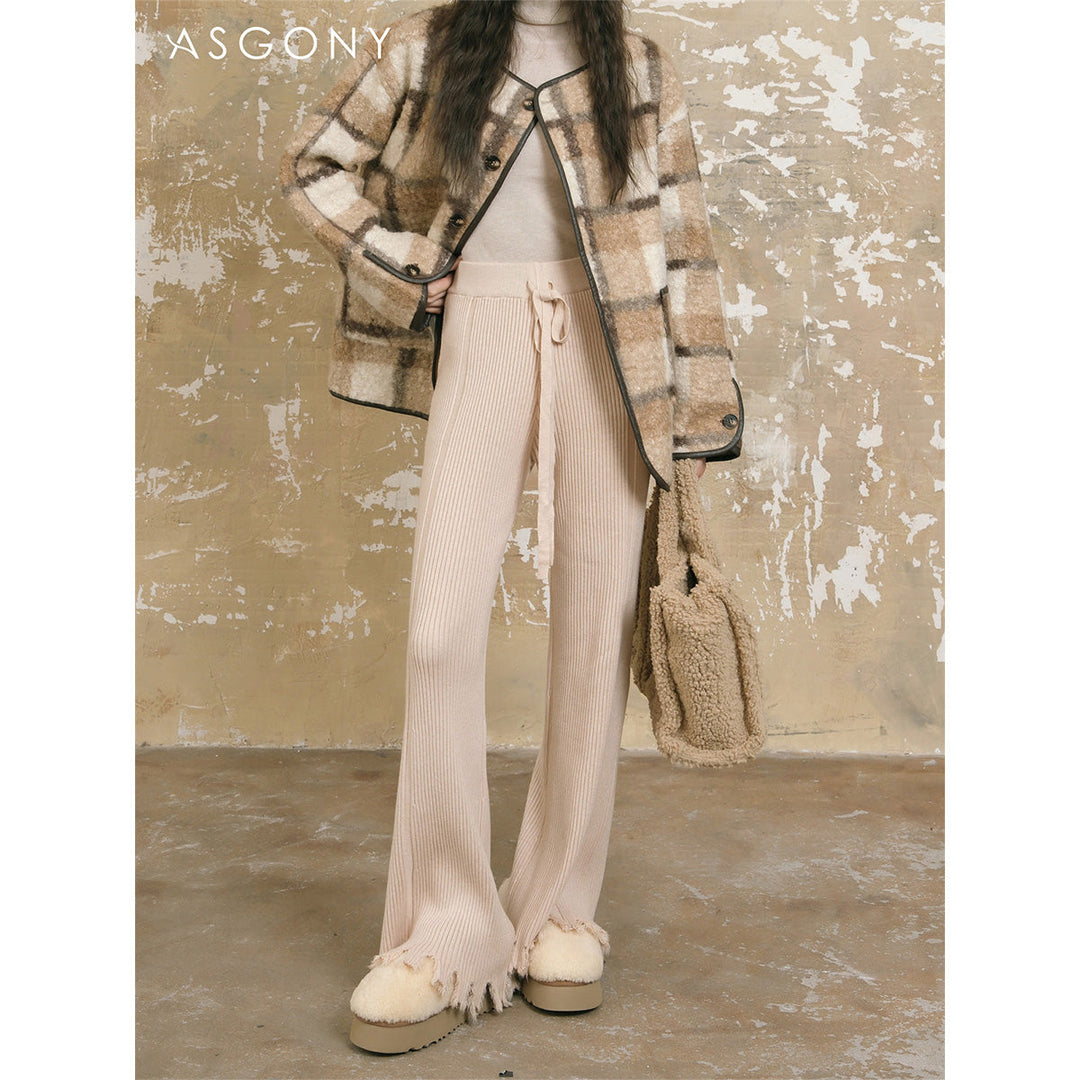 AsGony Cozy Destroy Edge Knit Oversized Pants - Mores Studio