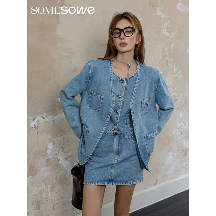 SomeSowe Metal Logo Washed Vest Top Blue - Mores Studio