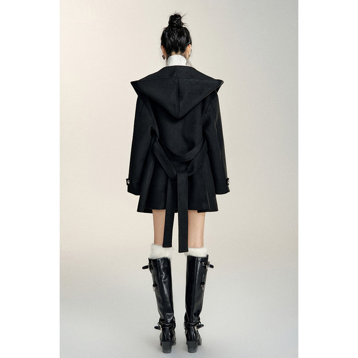 MacyMccoy Lace-Up Hooded Tweed Coat Black