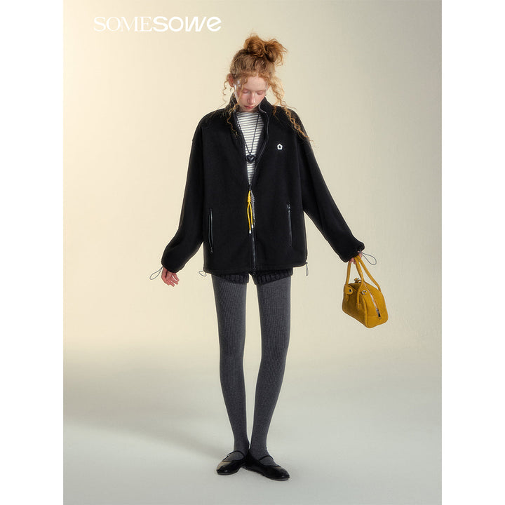 SomeSowe High Collar Fleece Casual Jacket Black