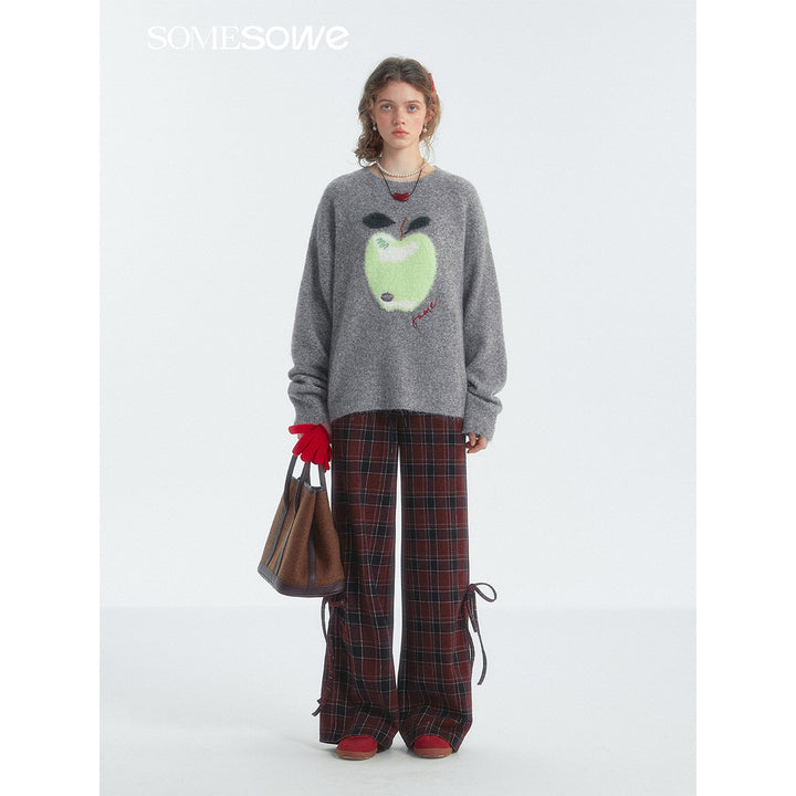 SomeSowe Bow Drawstring Plaid Wide-Leg Pants Red