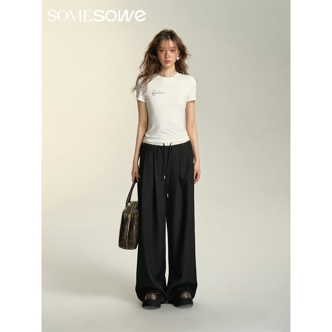 SomeSowe Drawstring Wide-Leg Suit Pants Black