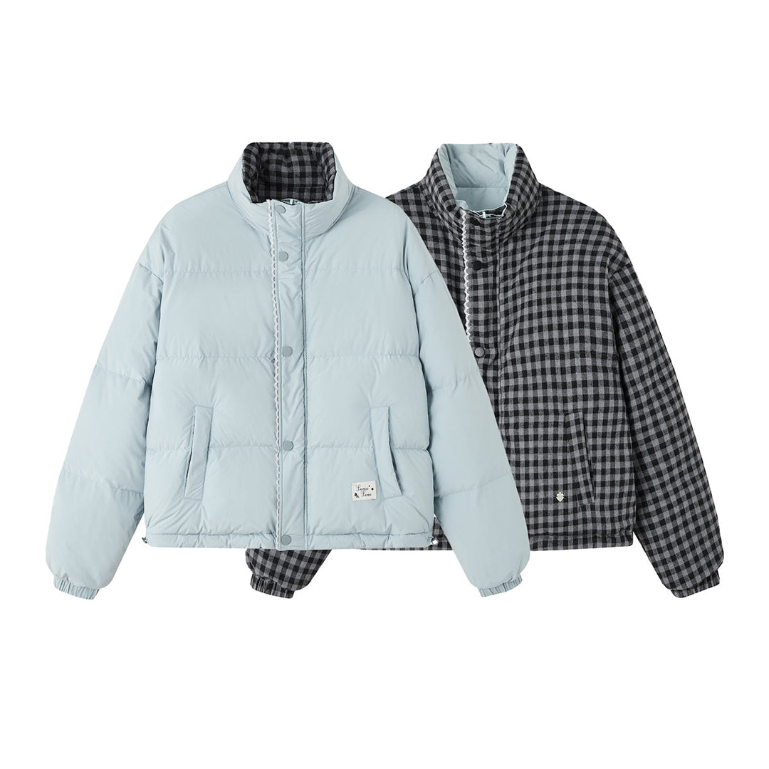 SomeSowe Lace Patchwork Reversible Down Jacket Blue