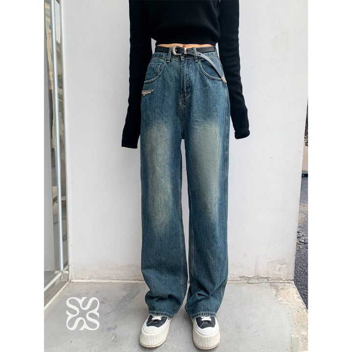 SomeSowe Vintage Draped Distressed Washed Thicken Jeans