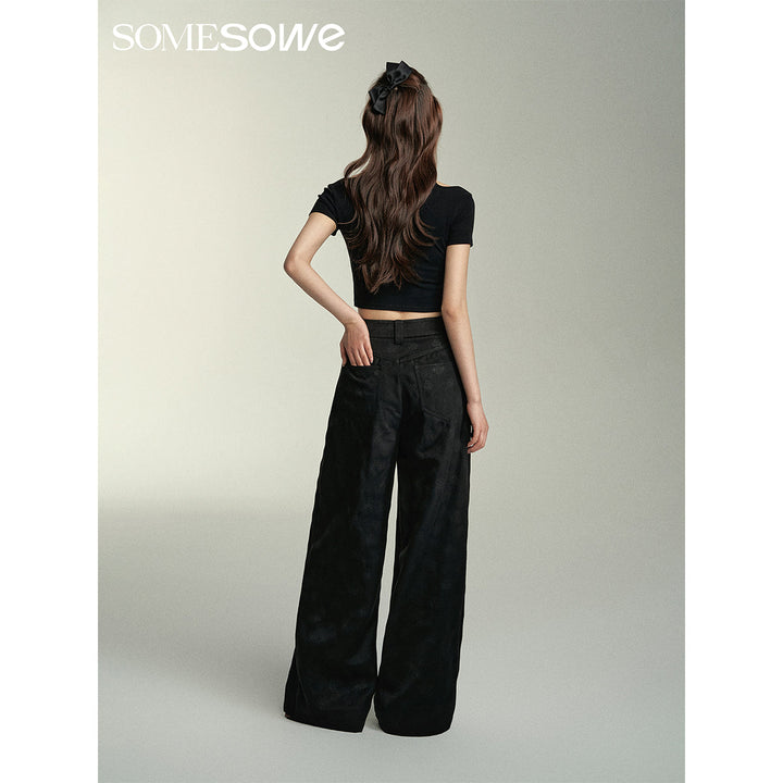 SomeSowe Camellia Printed Wide-Leg Pants Black