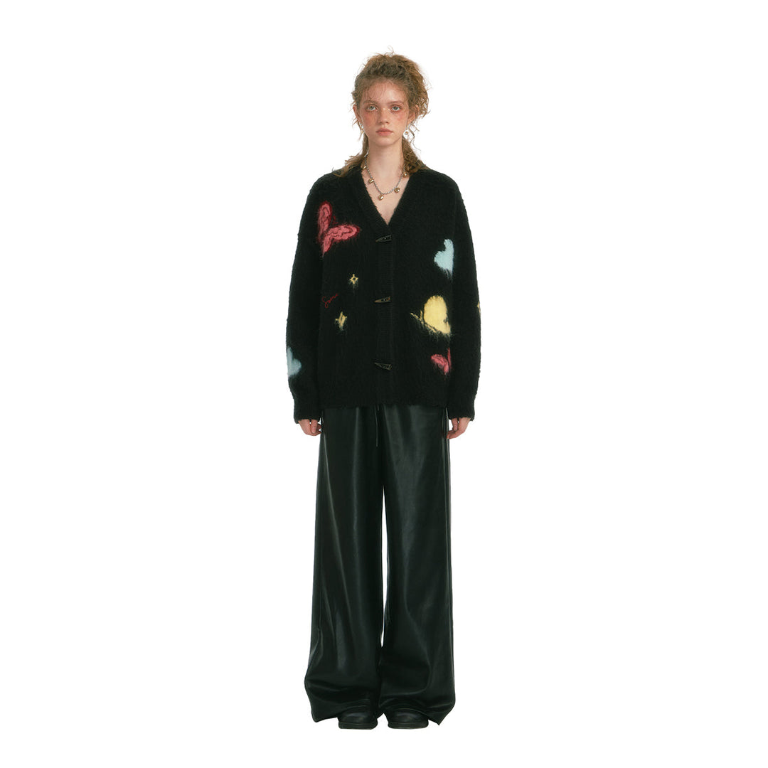 SomeSowe Butterfly Pulled Fur Knit Cardigan Black