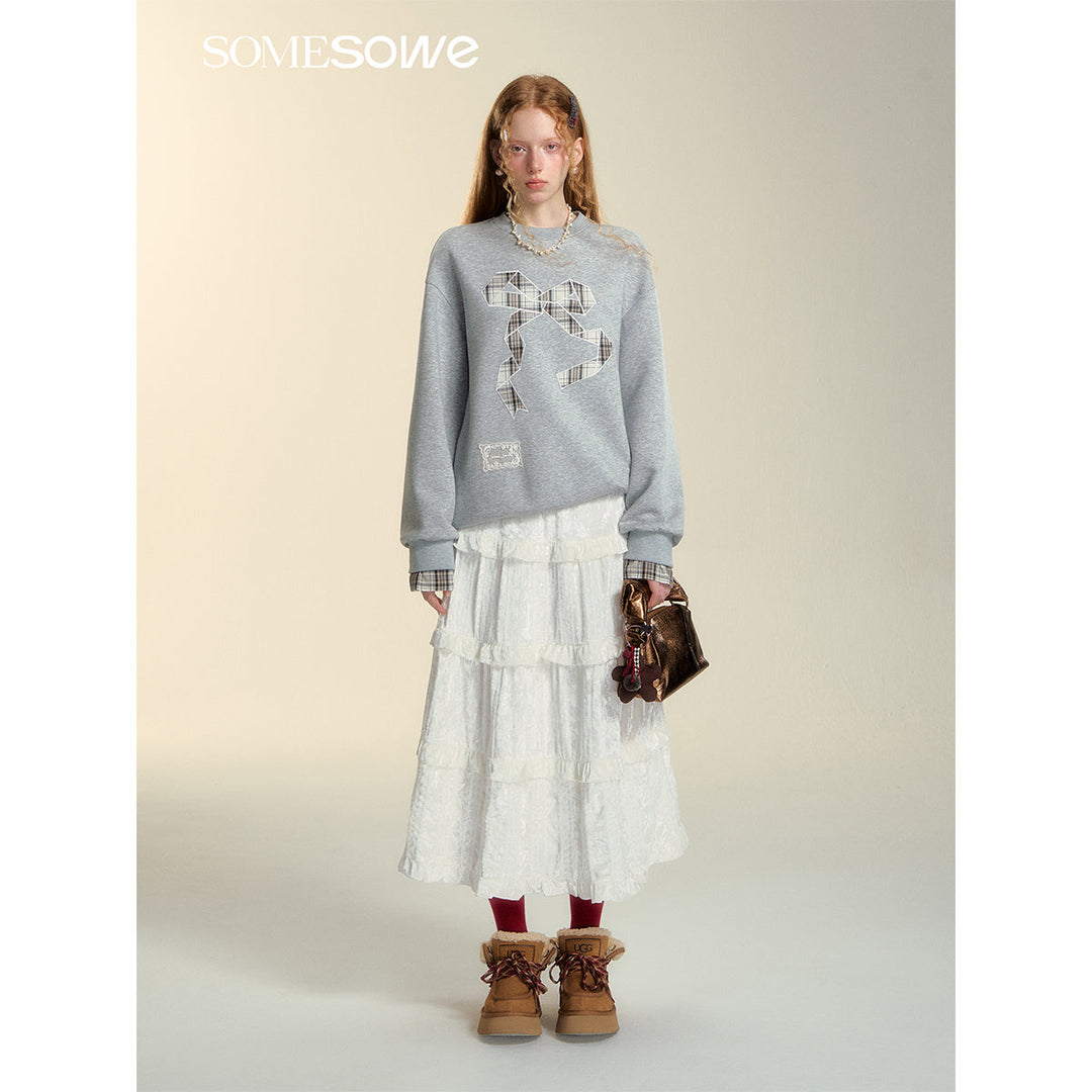 SomeSowe Origami Bow Embroidery Sweatshirt Gray