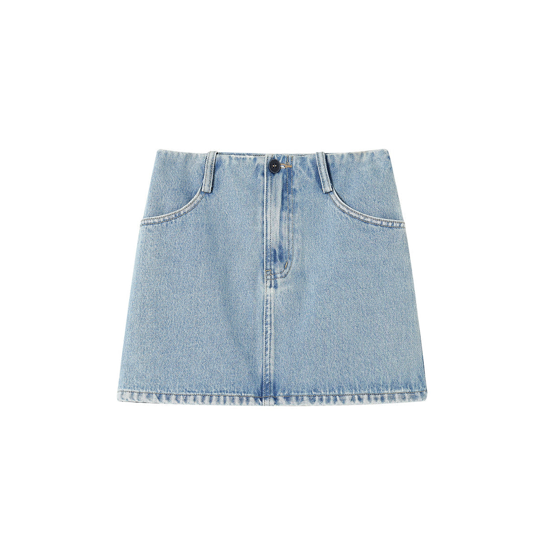 SomeSowe Logo Embroidery Washed Skirt Blue - Mores Studio