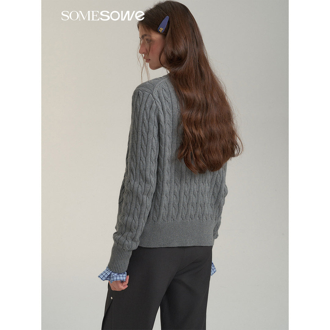 SomeSowe Lace Patchwork Twist Knit Cardigan Gray