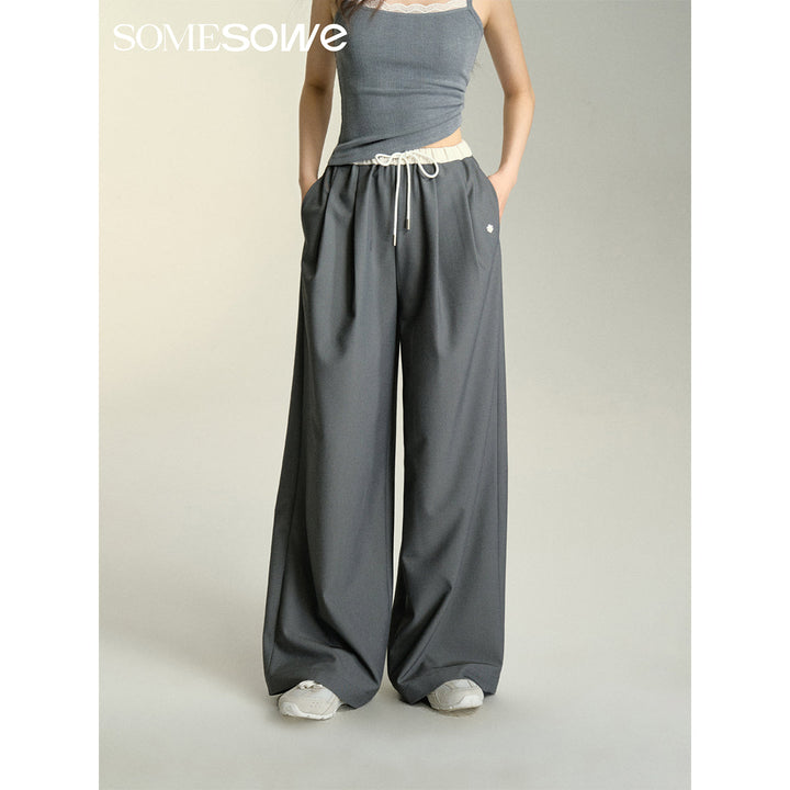 SomeSowe Drawstring Wide-Leg Suit Pants Gray