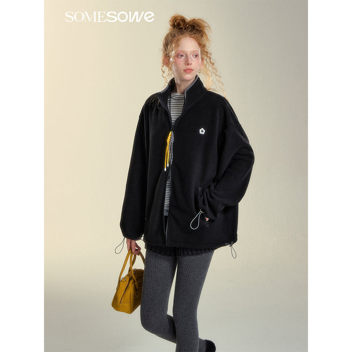 SomeSowe High Collar Fleece Casual Jacket Black