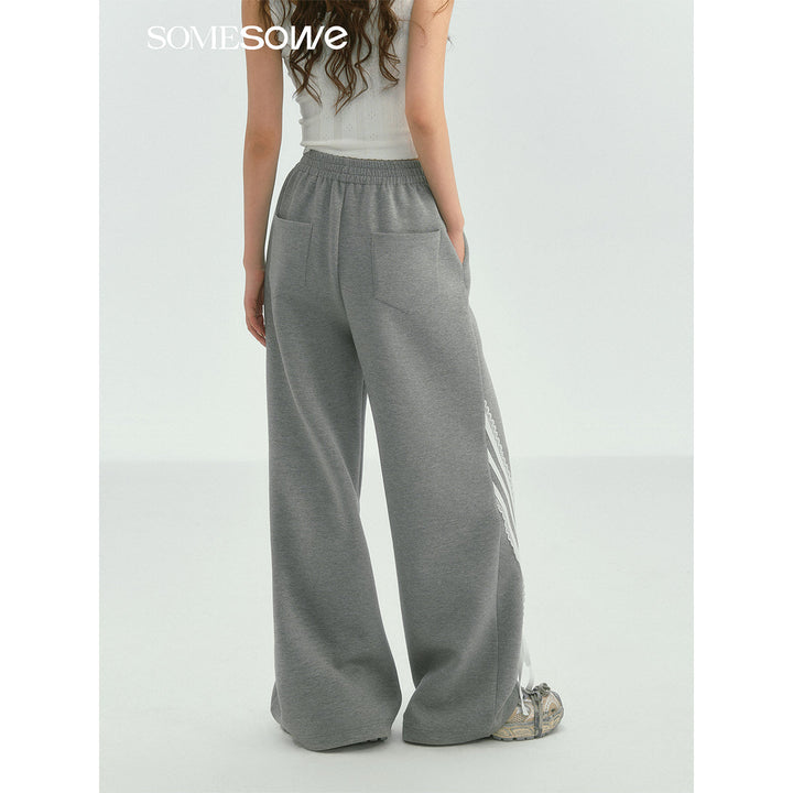 SomeSowe Lace Patchwork Bow Casual Pants Gray