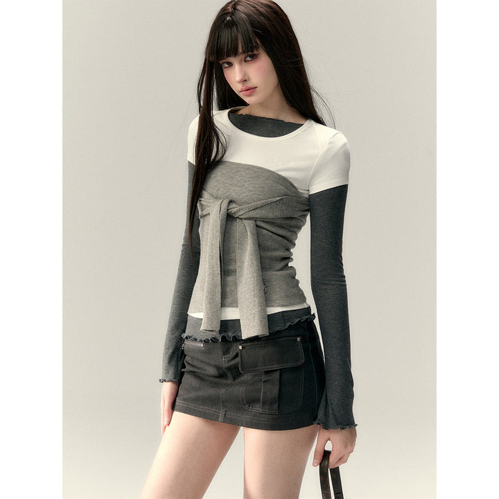 Via Pitti Versatile Tie Knit Slim Tube Top Vest Gray