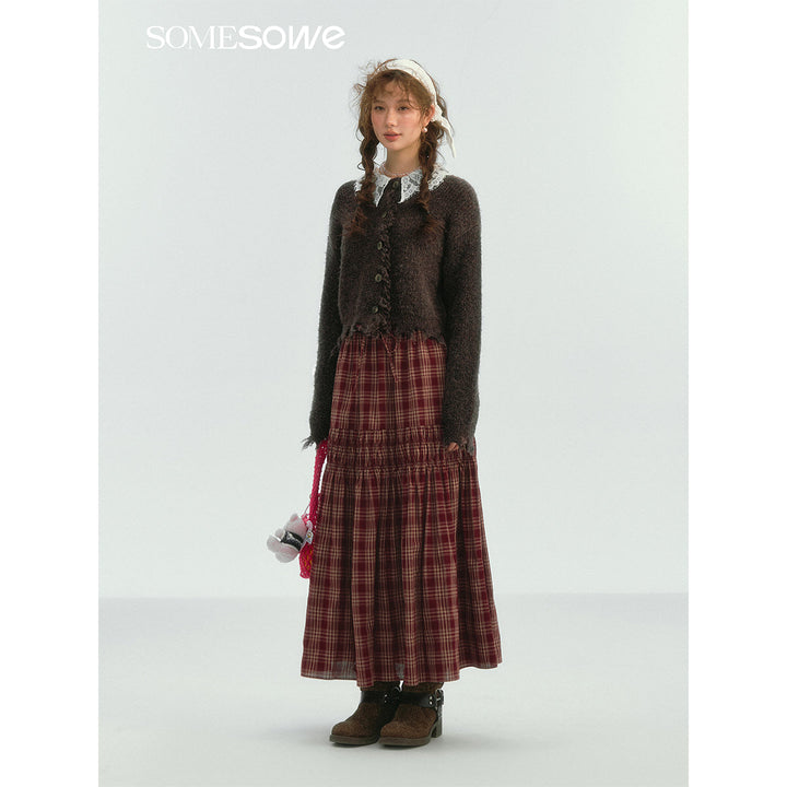 SomeSowe Lace Doll Collar Destroyed Cardigan Dark Brown