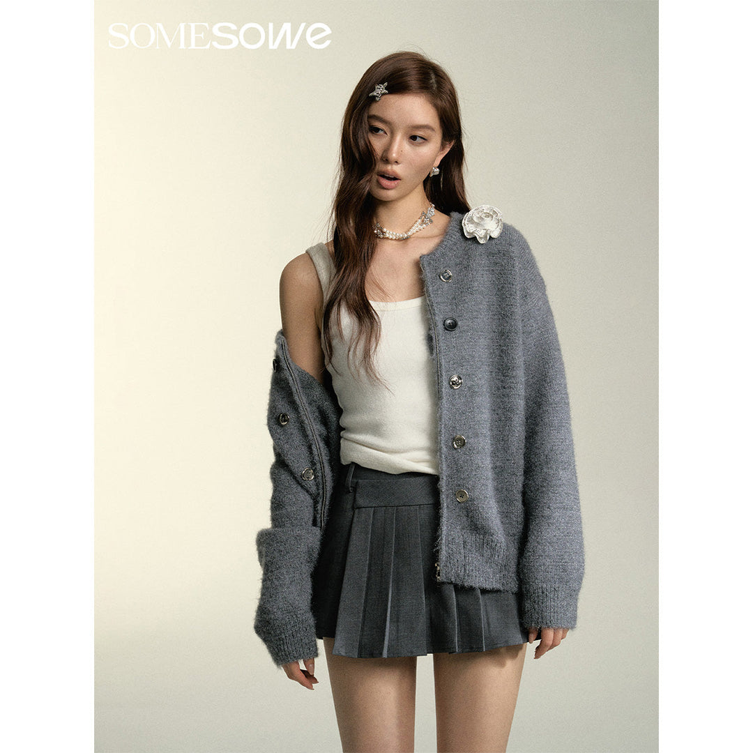 SomeSowe Double Breasted Zipper Cardigan Grey - Mores Studio