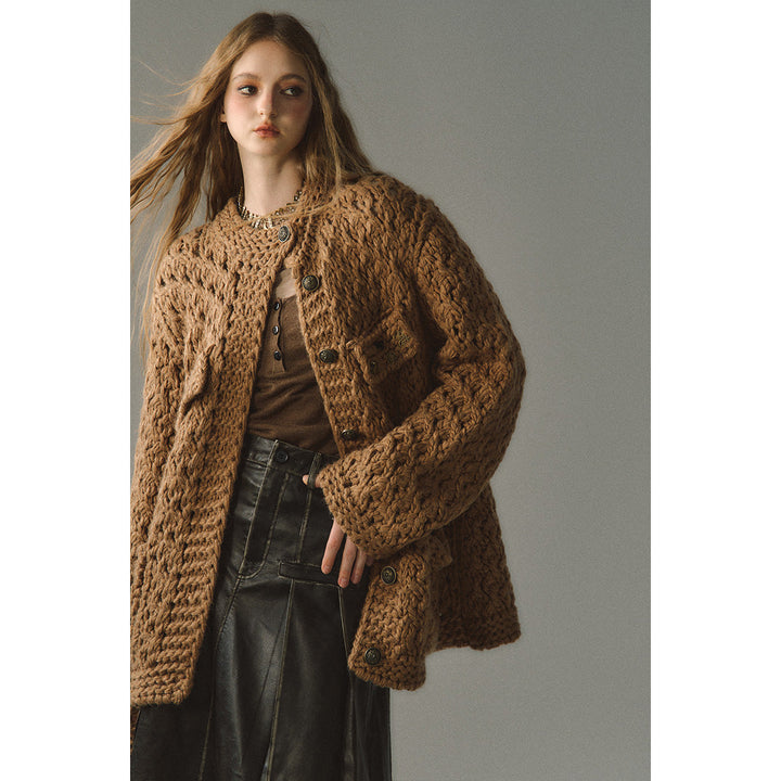 Via Pitti Metal Decor Knit Cardigan Brown - Mores Studio