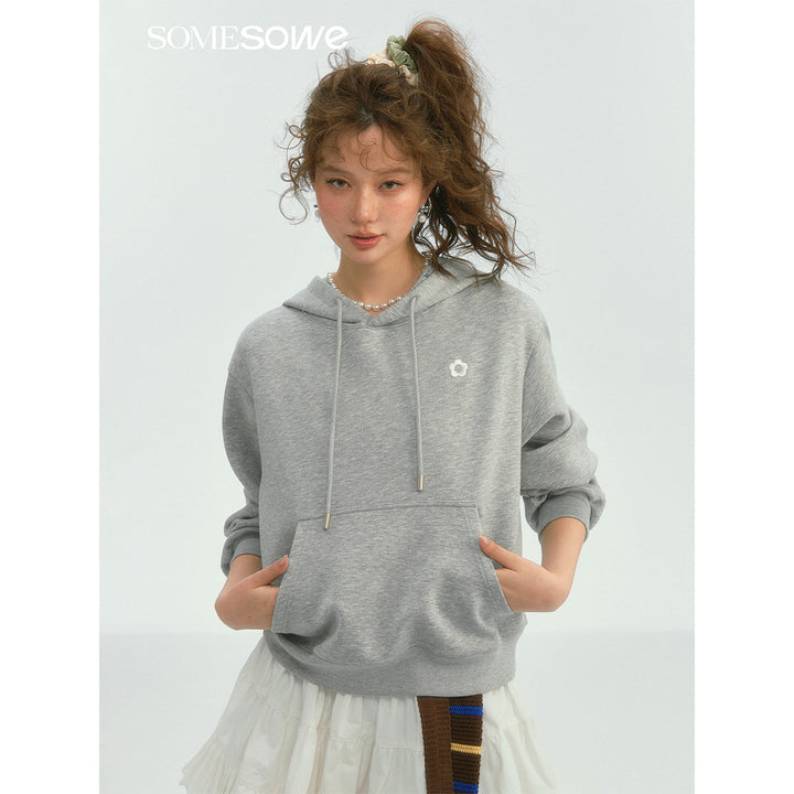 SomeSowe Contrast Color Floral Hoodie Gray