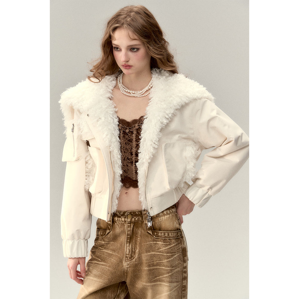 Via Pitti Cargo Pockets Rabbit Fur Jacket Cream - Mores Studio