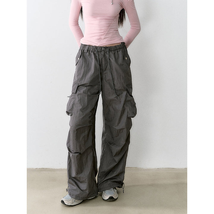 Via Pitti Mesh Big Pocket Casual Cargo Pants Dark Grey