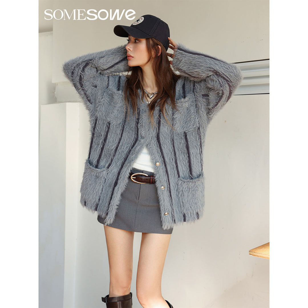 SomeSowe Vintage Faux Mink Knit Cardigan Grey - Mores Studio