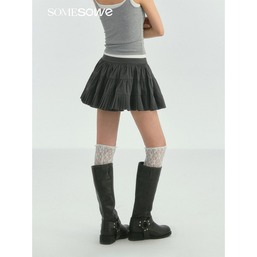 SomeSowe Ballet Pleated A-Line Puffy Skirt Gray