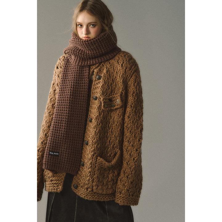 Via Pitti Metal Decor Knit Cardigan Brown - Mores Studio