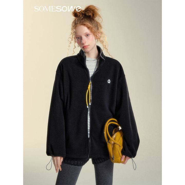 SomeSowe High Collar Fleece Casual Jacket Black