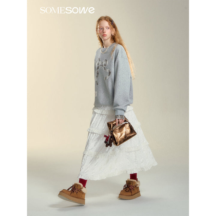 SomeSowe Origami Bow Embroidery Sweatshirt Gray