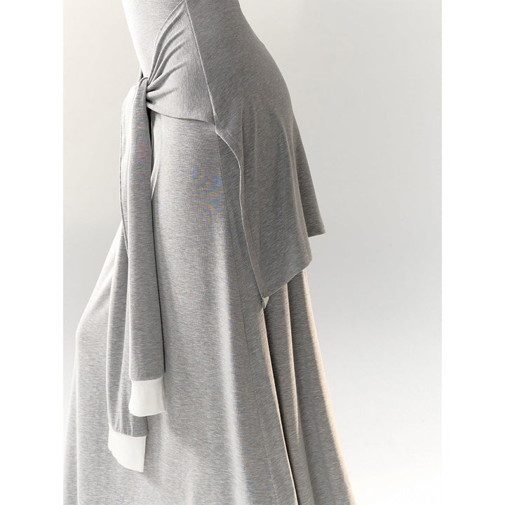 AsGony Fake-2-Piece Strap Knit Vest Long Dress Gray