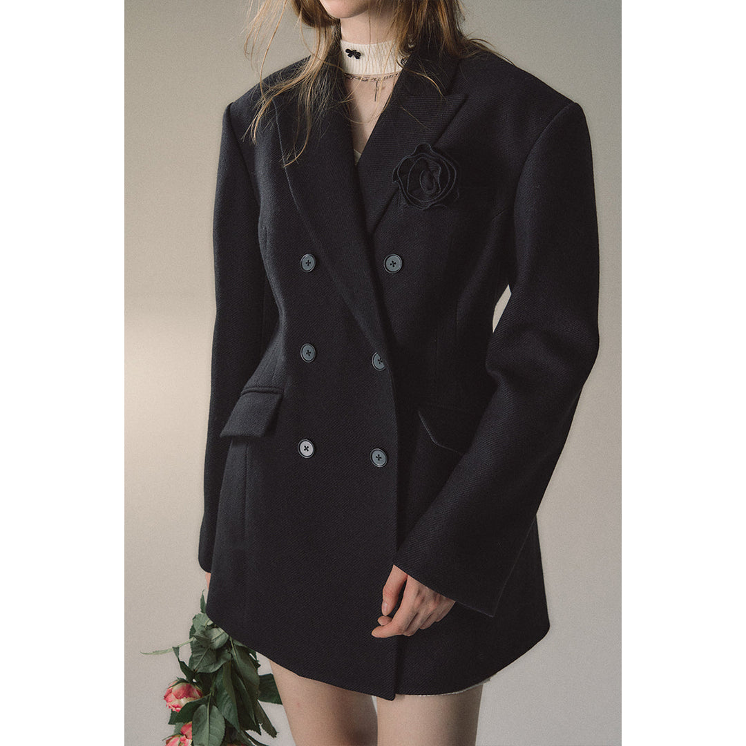 Via Pitti Double-Breasted Woolen Coat Black - Mores Studio