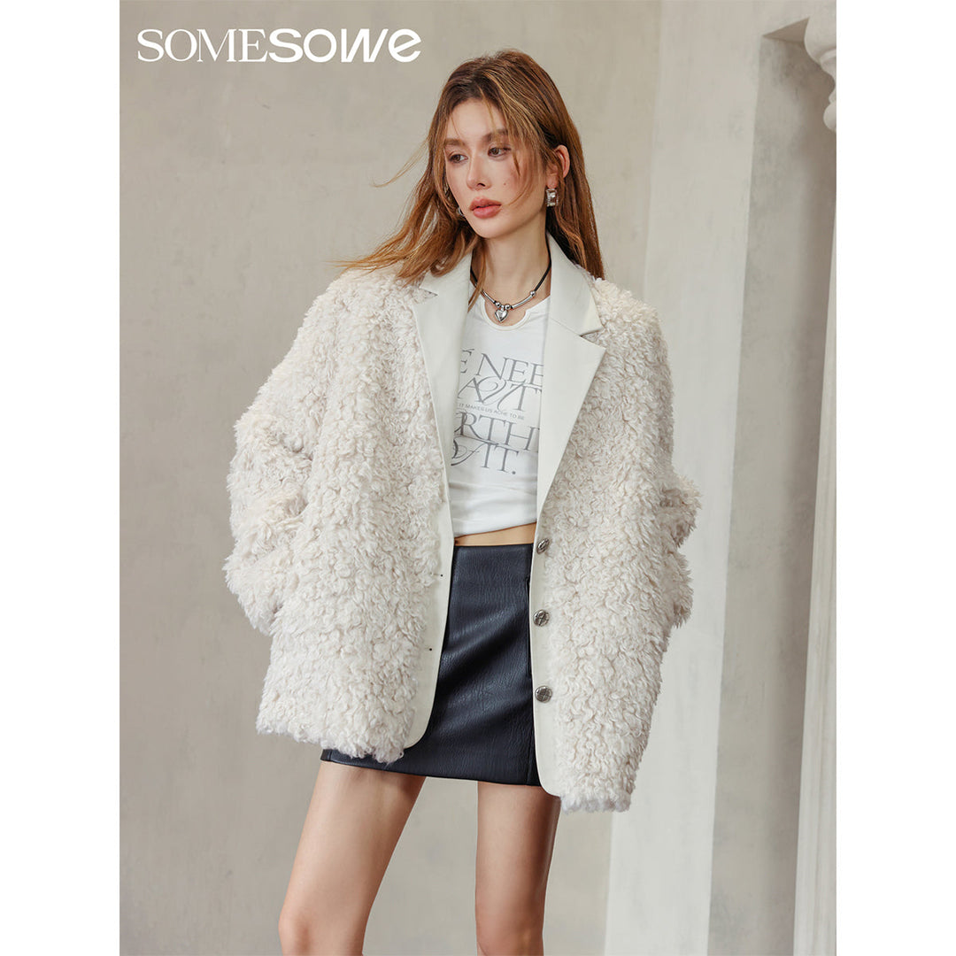 SomeSowe Leather Integrated Furry Jacket Cream - Mores Studio